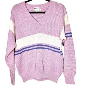 Vintage womans Lacoste v-neck striped preppy colligate 80's inspired 100% cotton